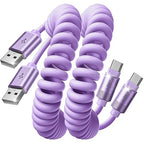 LISEN Coiled USB C Cable, 2 Pack for Android Auto & CarPlay Cable, Short USB A to USB C Cable Compatible with iPhone 17/16/15, Samsung Galaxy S25/S24/S23 A15/A14, Google Pixel 9/8, Purple 4FT