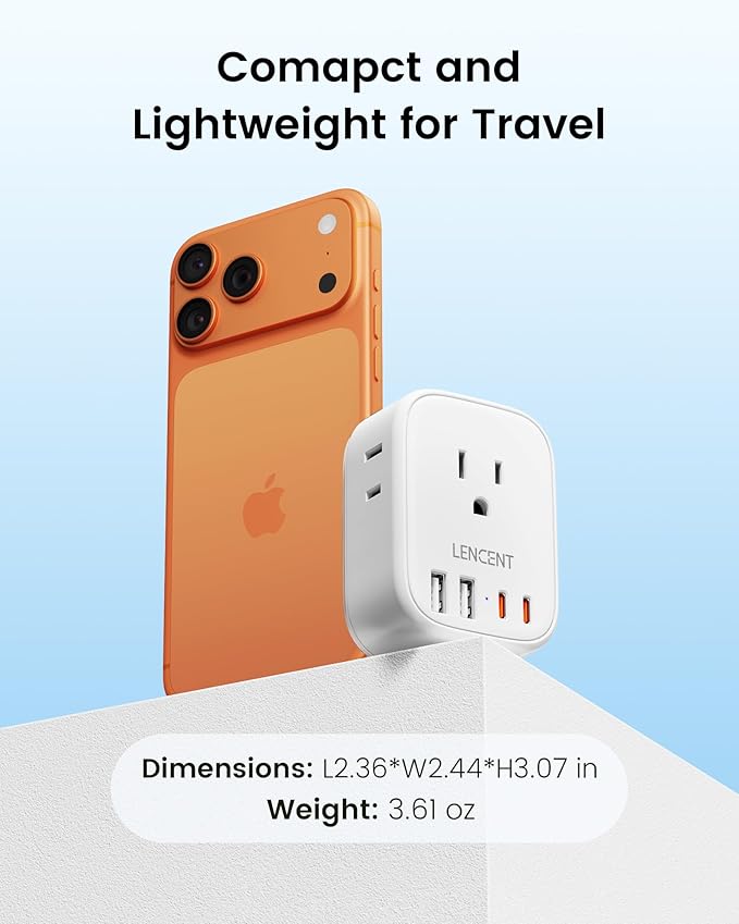 LENCENT US to Japan Plug Adapter, 2 Prong to 3 Prong Outlet Adapter with 4 Outlets 4 USB Ports(2 USB C), Type A Travel Converter for US to Japan Canada Mexico China Philippines Peru