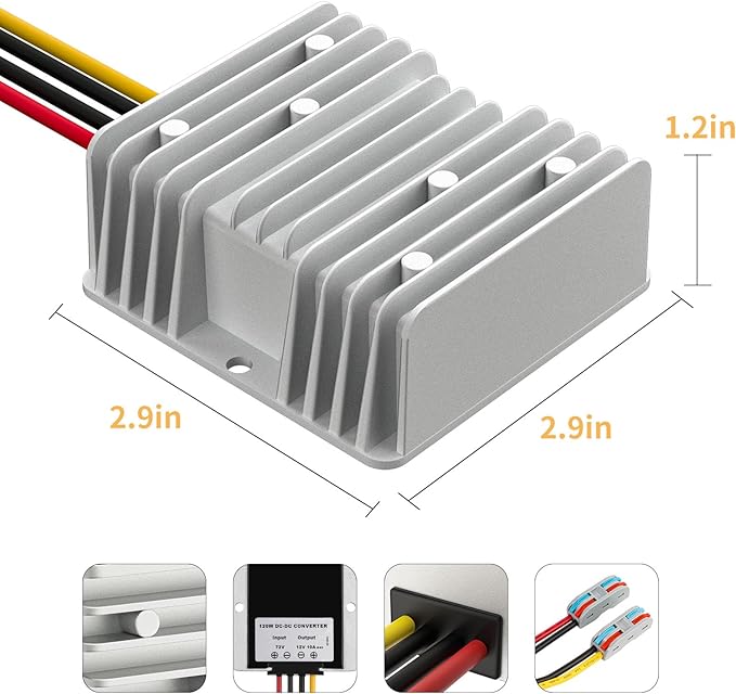 HOMELYLIFE DC 72V 60V 48V Step Down to 12V 10A 120W Voltage Regulator Buck Converter Reducer Power Converter Waterproof Module Transformer for Golf Cart