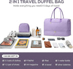 Travel Weekender Duffle Bags for Women - Large Carry On Bag with Shoe Compartment Overnight Bag with Toiletry Bag Duffel Bags with Wet Pocket for Gym Hospital Bags for Labor and Delivery Light Purple