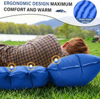 FUN PAC Camping Sleeping Pad with Pillow Built-in Foot Pump Inflatable Sleeping Mat Compact for Camping Backpacking Hiking Traveling - Blue