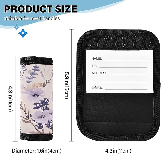 Lavender Flowers Pastel Luggage Handle Wrap for Suitcase Luggage Tags Handle Covers Identifiers Soft Decorations Travel Accessories 2 Pack