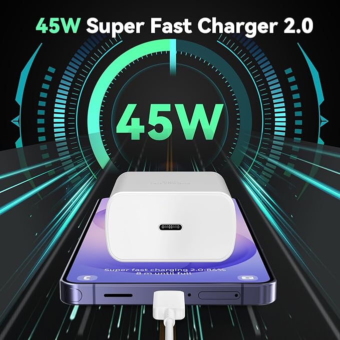 45W Super Fast Charger USB Type C Charger Cord 6.6FT with Android Phone Charger Fast Charging Block for Samsung Galaxy S26/S26 Ultra/S26+/S25/S25 Ultra/S25+/S24/S23/S22/S20/S21/Note 20/Note 10, White