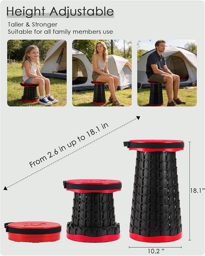 Upgraded Collapsible Stool with Cushion, 800 lbs Heavy Duty Capacity & Lightweight 2.6 lbs, 18-Inch Portable Retractable Folding Stool for Adults, Camping, Fishing, Hiking, BBQ, Travel, Outdoor Events