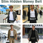 FuninCrea Waterproof Hidden Money Belt for Travel, Anti-Theft Belt Bag with RFID Blocking Function Adjustable Slim Waist Bag with 2 Zipper Pockets & 1 Back Pocket for Travel Running (B, Deep Grey)
