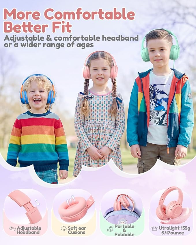 awatrue USB-C Kids Headphones with Mic - 85/94dB Volume Limiter, Foldable Wired Toddler Headphones for Boys & Girls, Over-Ear Type-C Kid Headphones for School, Travel, lPad, Tablet & Smartphones