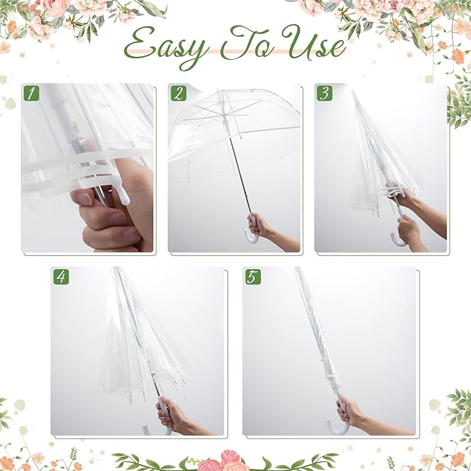6 Pcs Clear Umbrella Wedding, Durable Transparent Rain Clear Umbrella Bulk with Wedding Thank You Cards for Wedding Bride Groom Photography Outdoor Anniversary Party Favors
