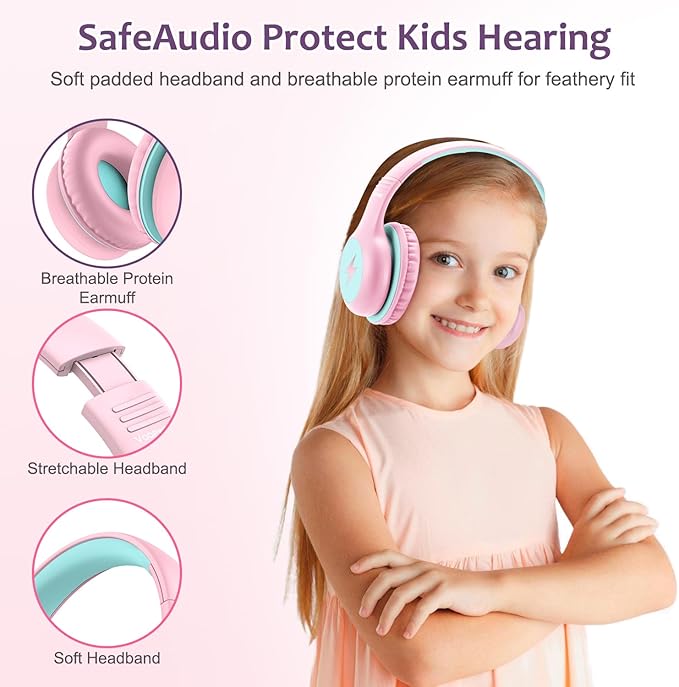 Voopwink Kids Headphones Wired with Microphone, USB Type C Headphones for Kids Girls Boys with Cord/LED Lights/85/94dB Volume Limit, Portable Over Ear Headphones for School/Travel/Tablet/iPad