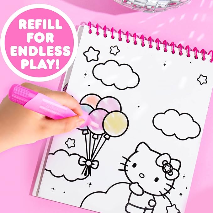 Hello Kitty Aqua Art Pad, 4 Art Pages, On The Go Reusable Water-Reveal Activity Pad, Mess Free Arts and Crafts, Paint with Water Brush Set, Kids Toys, Sanrio Stuff, Hello Kitty Craft Kits for Kids 3+