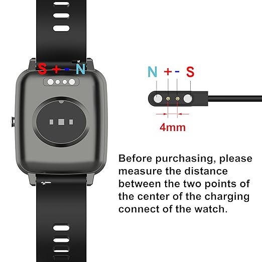 Smart Watch Charger, Magnetic Universal Charging Cable, Pin Spacing 2.54mm/4mm/7.62mm, Compatible for Smartwatch (Black, 4mm)