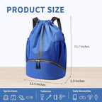 JELUTAR Drawstring Backpack Gym Bag with Shoes Compartment for Soccer, Basketball, Swim, Water-Resistant String Backpack Beach Cinch for Women Men, Blue, Medium