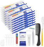 50 Sets Personal Hygiene Kit Bulk,Yellow Basic Travel Toiletry Supplies Disposable Toothbrushes with Toothpaste Floss Comb Soap Cover and Razors Set for Homeless,Guests,Church