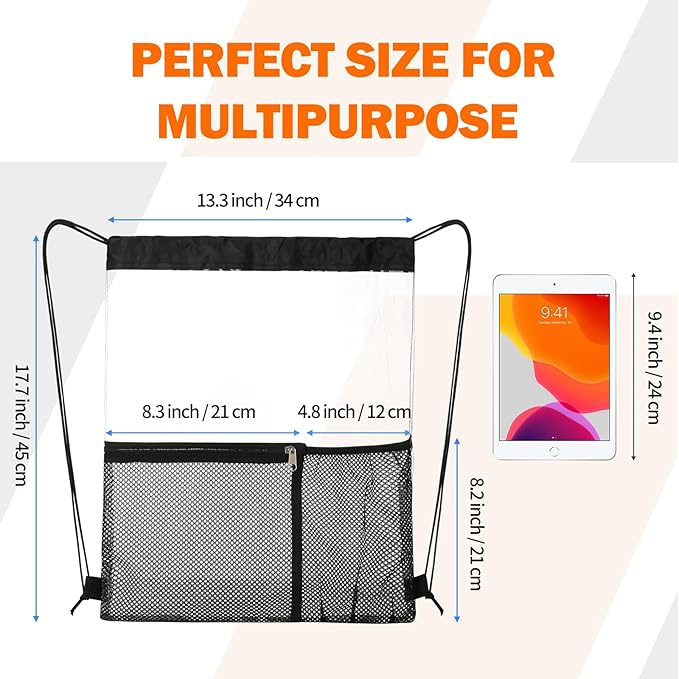 NATURAL STYLE 2 PACK Clear Drawstring Bag Stadium Approved, See Through Transparent PVC Drawstring Backpack, Clear Bag for for Concert Sport Festival Travel Work (Black)