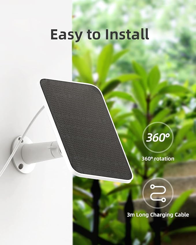 Noorio 3W Solar Panel for Security Camera Outdoor Wireless, Compatible with Outside Battery Camera B200 & B200-SE Series - Solar Camera Charger with 10ft Cable, IP 65 Waterproof, 360° Rotation