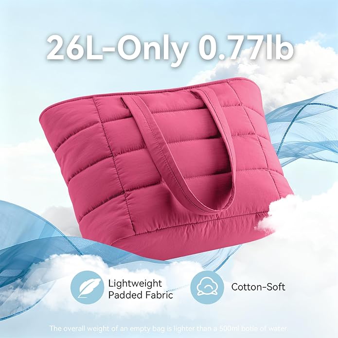Puffer Tote Bag with Pouch,Women's Lightweight Quilted Shoulder Bag,15.6"/17.3" Laptop Travel Weekender for Work & Nurses