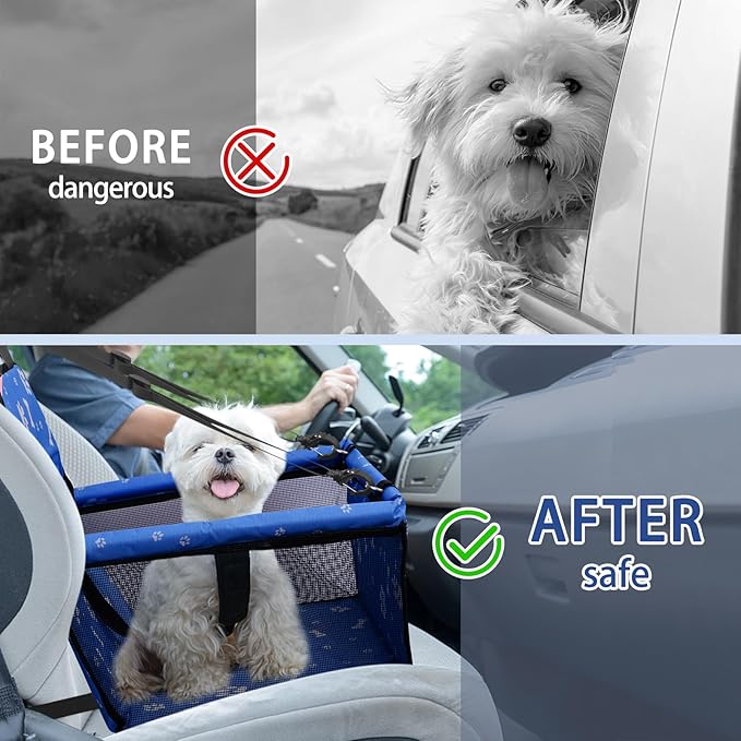 Dog Car Seat Foldable Dog Car Booster Seat Waterproof Breathable Oxford Travel Bag for Small to Medium Dogs, Puppies, and Pets-Pattern Blue