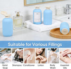 DEMORA 6.6oz Travel Bottles for Toiletries, Larger Plastic Travel Squeeze Bottles Leak Proof Refillable Toiletry Containers with Flip Caps and Labels for Shampoo Conditioner Lotion (Blue, 4 Pcs)