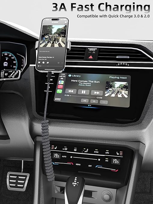 Quickeep Car Carplay Cable 2Pack Coiled USB A to USB C Fast Charge Cord for iPhone 17/16/15/Plus/Pro Max/MacBook Pro, Auto Retractable iPhone Car Cord Grey