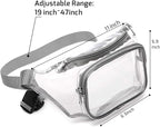 Veckle Clear Fanny Pack Stadium Approved - Adjustable 33-47 Inch Strap, Transparent Belt Bag for Women Men Fits 7.5-inch Smartphone, Waist Bag Clear Bag for Stadium Events, Sport, Concerts, Grey