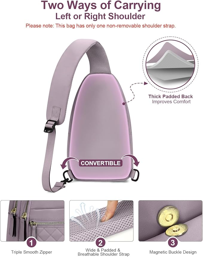 Capolo Sling Bag for Women Men Waterproof Crossbody Bags for Women Trendy Casual Fanny Pack with Convertible Shoulder Strap Chest Bag for Travel Hiking(Purple, Medium)