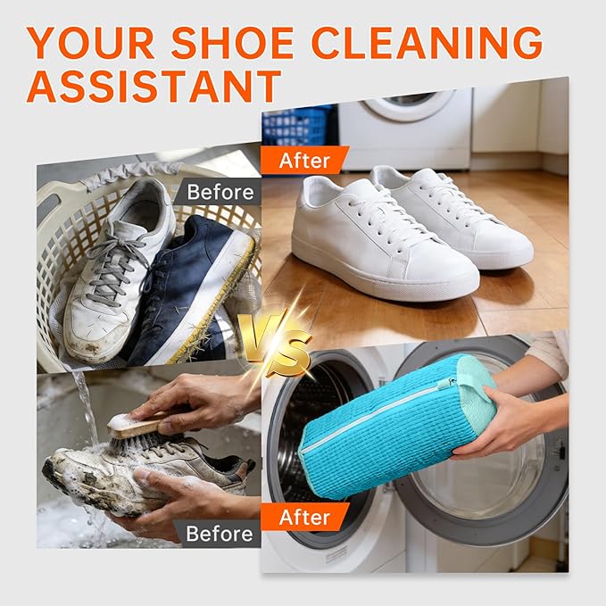 2PCS Shoe Washing Machine Bgs,Laundry Shoe Bags for Washer and Dryer, Reusable and Durable Zipper Sneaker Shoe Washing Bag, Tennis Shoe Cleaning Bag for All Shoe Types (Blue)