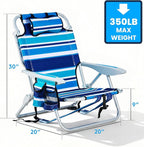2 Pack Lightweight Portable Camping Beach Chair for Adults, Outdoor Lay Flat Folding Beach Chairs with 5 Positions, Backpack Beach Chair with Towel Bar, Zipper Pouch, Cup Holder, Blue Green