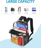 Paxiland Clear Backpack Stadium Approved 12×12×6, Small Transparent Bag with Reinforced and Widened Shoulder Straps, Black-Large