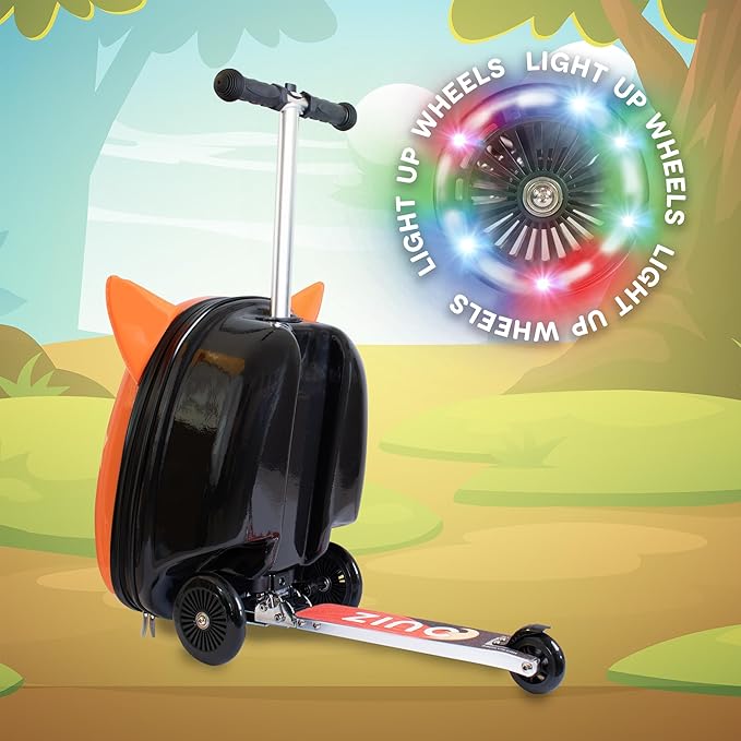 FLYTE Scooter Suitcase Folding Kids Luggage – Frazer the Fox, 18 Inch Hardshell, Ride On with Wheels, 2-in-1, 25 Litre Capacity