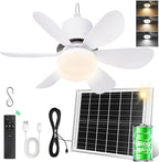 Solar Ceiling Fan with Light, 18000mAh Rechargeable Camping Fan with Remote, 450CFM Strong Airflow, 17.5'' Portable Outside Battery Powered Ceiling Fan for Gazebo, Canopy, Tent, RV