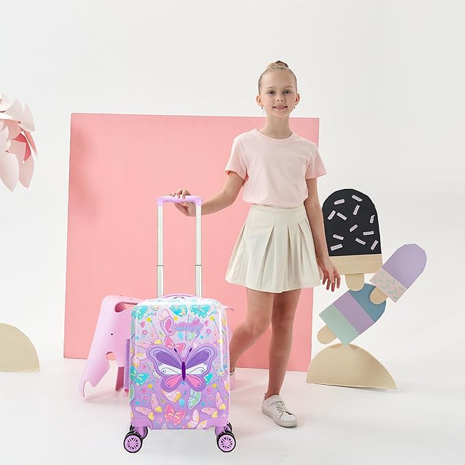 Kid’s Luggage Set 2 Piece Suitcase Set 16’’ Hardside Luggage with Spinner Wheels Girls Carry on Toddler Luggage Travel Rolling Luggage Carry on Luggage Airline Approved