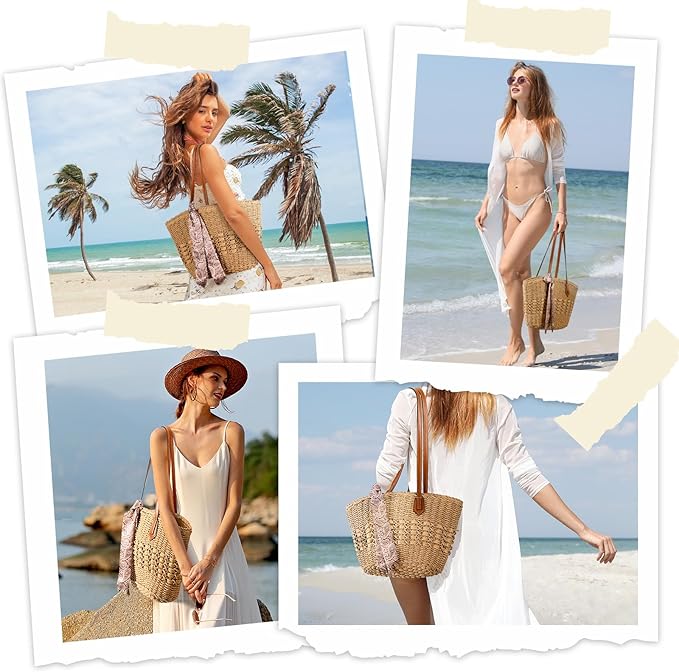 Trifabricy Beach Bags for Women, Summer Straw Bag, Woven Straw Beach Tote Bag Shoulder Handbags