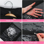 Woanger 6 Pcs Garment Bags for Dance Costumes Clear PVC with Zippers Garment Bag with Pockets Dance Costume Organizer Carrier for Storage Cover for Adult(Black,20'' X 40'')