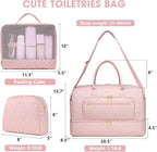 Large Women Travel Duffle Bag - Carry on Overnight Bag Weekend Travel Duffel Tote Gym Bag with Wet Pocket Toiletry Weekender Overnight Bag for Travel Business Trips Sports Hospital Pink 3 Pcs Set