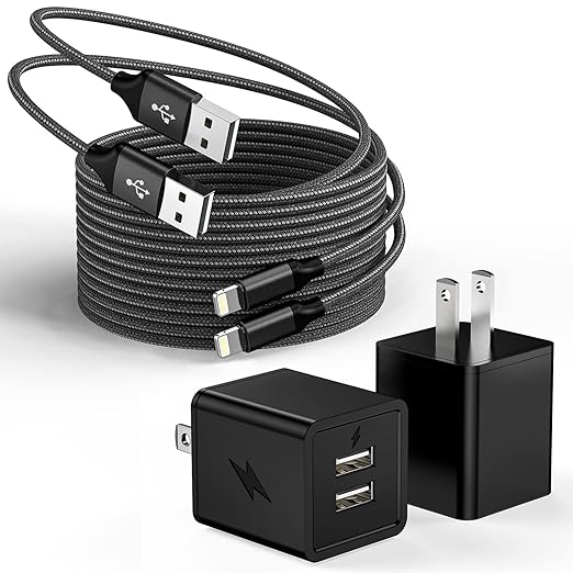 2 Pack iPhone Charger,iPhone 14 Wall Charger Cube Dual Port USB-A Adapter Block with 10FT USB A to Lightning Fast Charging Cable Cord for iPhone 14/13/12/11/Pro Max/Pro/Plus,8 Plus/7/6/XS/XR/X/SE,iPad