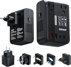 DOACE 350W Travel Voltage Converter US to Europe 220V to 110V Converter for Curling Iron Straightener Converter for European Travel 4 USB Charging Universal Power Plug Adapter UK/AU/US/EU, Black