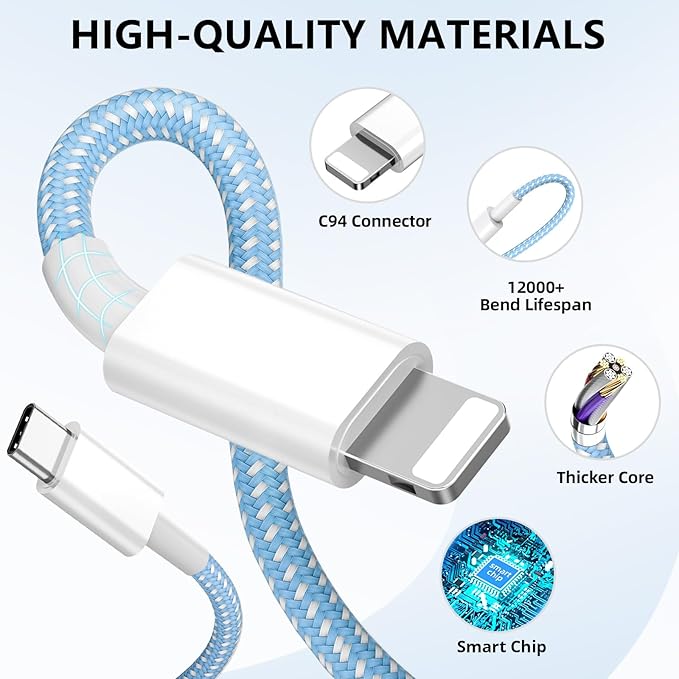 Phone Charger Fast Charging, 4 Pack 20W USB C Wall Charger Block with 6FT Charging Cable Type C Fast Charge Block Compatible with Phone 14/14 Pro Max/13/13 Pro/12/12 Pro/11/11 Pro/XS, Pad and More