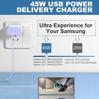 USB C Charger Block, 45W Super Fast Charger with 10FT Cable for Samsung Galaxy S26 S25 S24 S23 Ultra/S26 S25 S24 S23 S22 S21 S20/Note 10/20, PPS Android Phone Charger-Purple