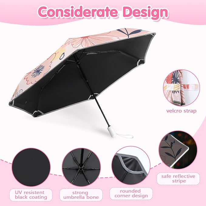 Kids Folding Umbrella Auto Open/Close Umbrellas for Rain Round Corner Safe Design UV Resistant Automatic Children Travel Umbrellas Reinforced Canopy 360° Reflective Strip Lightweight for Girls & Boys