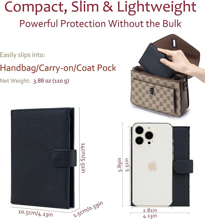 Slim Passport Holder for Travel – RFID Blocking Leather Passport Wallet for Women & Men with Card Slots, Zippered Coin Pocket, SIM Card Slot Cover Case – Gift Ready(Black)