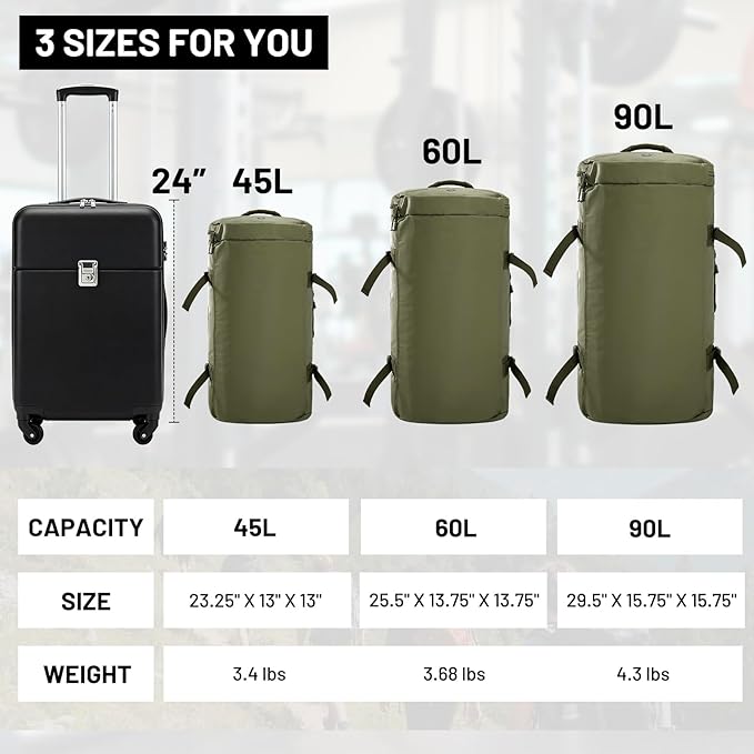 MIER Large Duffel Backpack Sports Gym Bag with Shoe Compartment, Heavy Duty and Water Resistant, Dark Green, 45L