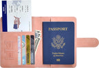 Passport Holder, Passport Cover with Credit Card Slot and Boarding Pass Slot Combo, Passport Wallet Case Book Travel Must Have, RFID Blocking Leather Travel Accessories, Pink