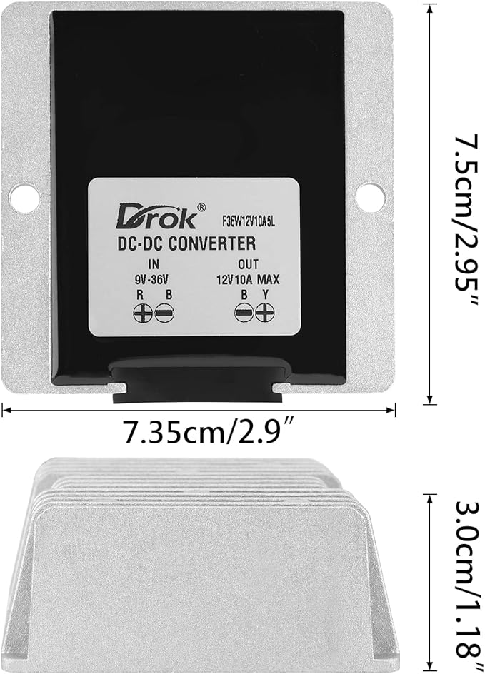 DROK Boost Buck Converter 9V-36V to 12V 10A 120W Aluminium Shell Waterproof Auto Step Up Down Voltage Regulator 12V Volt Transformer for Car Audio Solar Power System LCD Television LED Display Screen