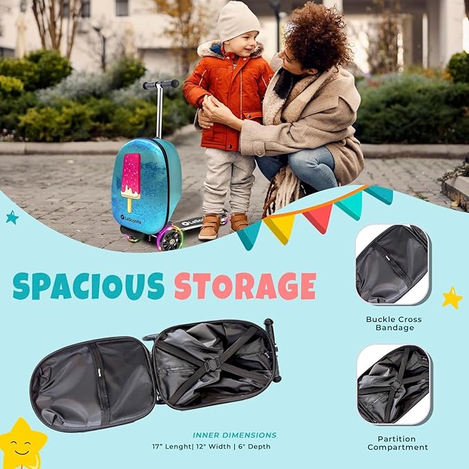 Lascoota Foldable Ride-On Suitcase - Lightweight Luggage with Easy-Glide Wheels - LED Lights for Kid Suitcase - Foldable Luggage Converts to Ride-On - Video Game, Unisex Child, 12.75 x 20.6 x 10.6 in