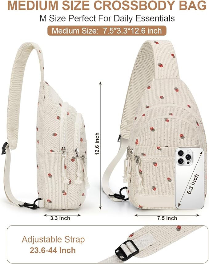 Capolo Sling Bag for Women Men Waterproof Crossbody Bags for Women Trendy Casual Fanny Pack with Convertible Shoulder Strap Chest Bag for Travel Hiking(Strawberry, Medium)
