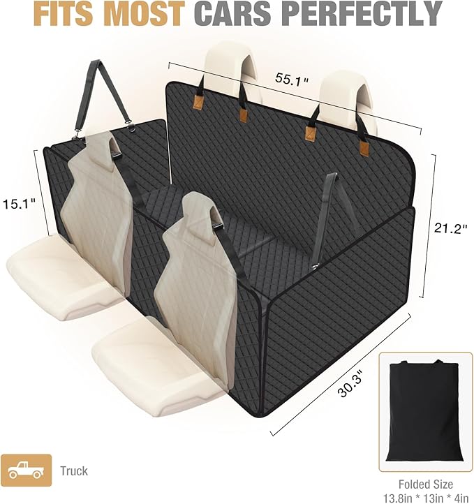 Lekereise Dog Car Seat Cover for Back Seat,Large Hard Bottom Dog Hammock for Car,Camping Air Mattress, Hammock Travel Bed for Truck Car SUV (Black)