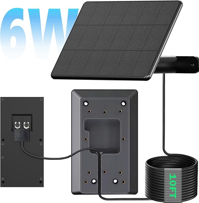 6W Ring Solar Charger for Video Doorbell 3/4, Adjustable Solar Panel Mount for Ring Doorbell Plus/Pro(2023), Weatherproof Continuous Power Supply for Home Security Doorbells