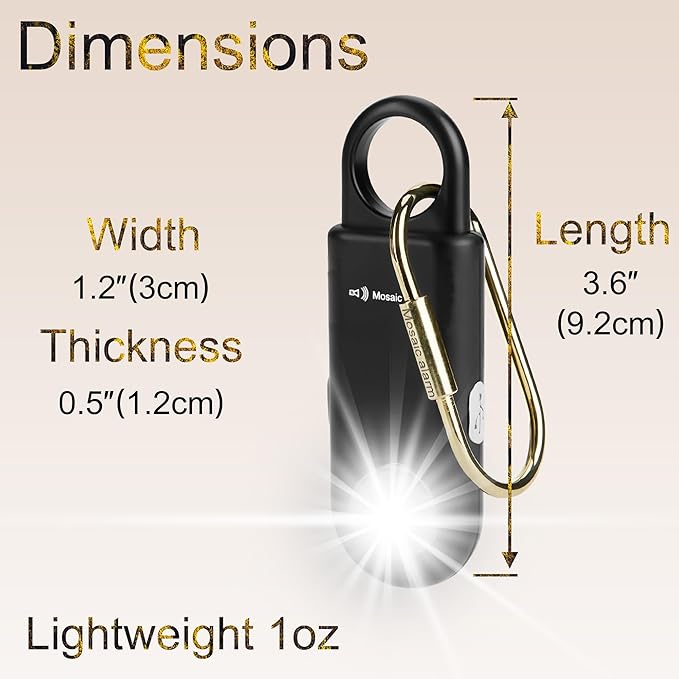 135dB Rechargeable Personal Safety Alarm Strobe Light Flashlight Keychain Siren for Women, Girls, College, School Students Emergency SOS Alerts Loud Sound Hiking Alarm Torchlight Bear Deterrent. Black