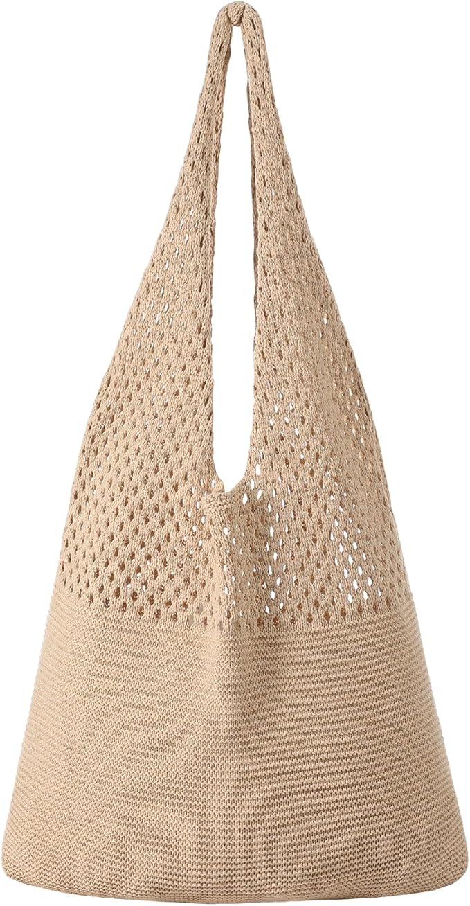 Premillow Crochet Beach Tote Bags, Stylish Mesh Beach Bags Shoulder Bag for Women, Cute Summer Vacation Boho Tote Bag