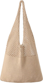 Premillow Crochet Beach Tote Bags, Stylish Mesh Beach Bags Shoulder Bag for Women, Cute Summer Vacation Boho Tote Bag
