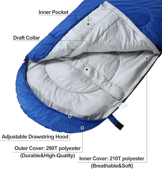 3-4 Season Sleeping Bag for Adults & Kids, Lightweight Warm Cold Weather Camping Bag with Waterproof Compression Sack – Portable for Hiking, Backpacking, Traveling & Outdoor Adventures
